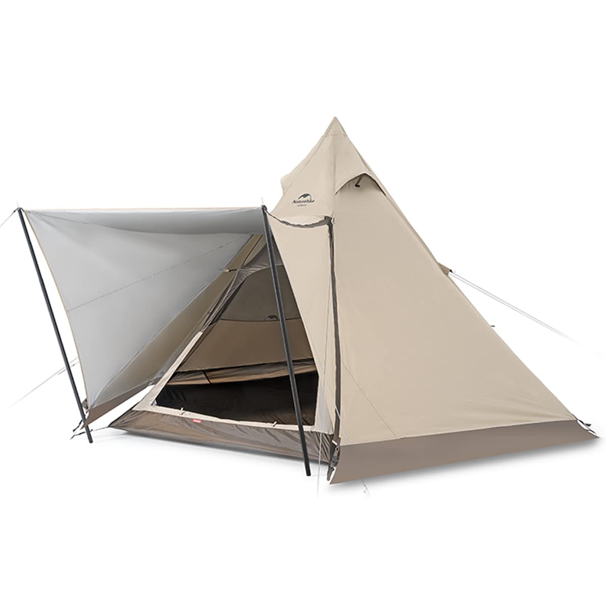 Naturehike Ranch 4 Person Teepee Tent, 4 Season Tent with Snow Skirt, Waterproof
