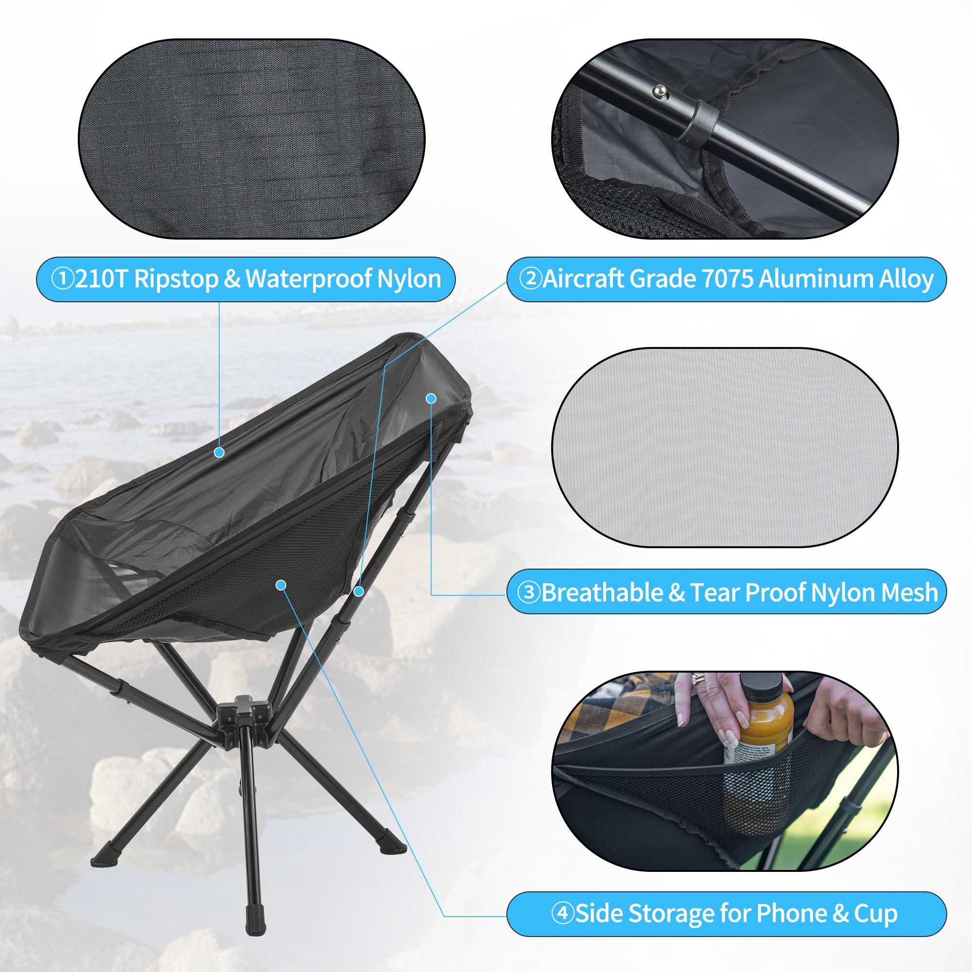 Naturehike Fast-Assembly Camping Chair, Lightweight Aluminum Portable Chair with