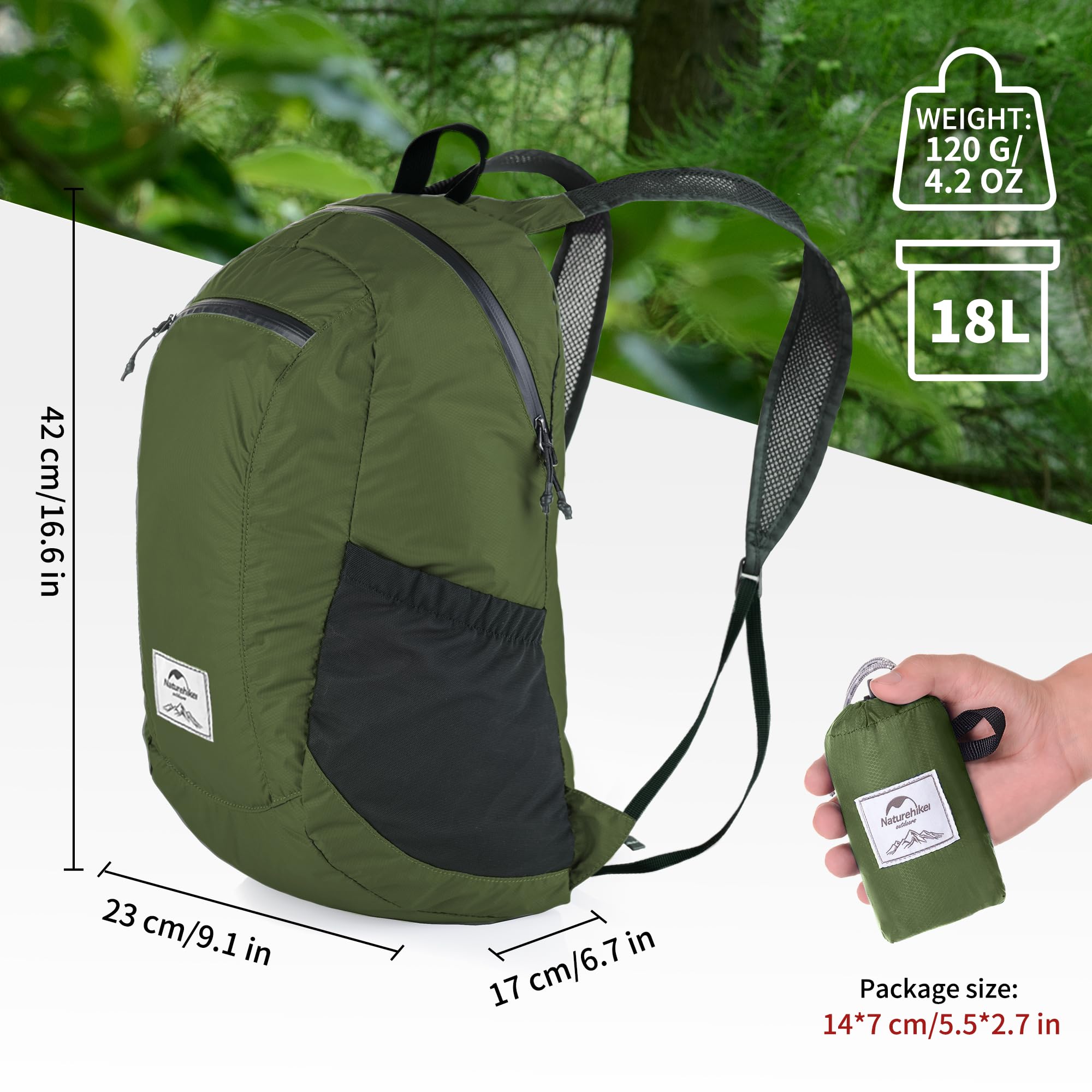 Naturehike 18L Waterproof Hiking Daypack, Lightweight Packable Backpack for Trav