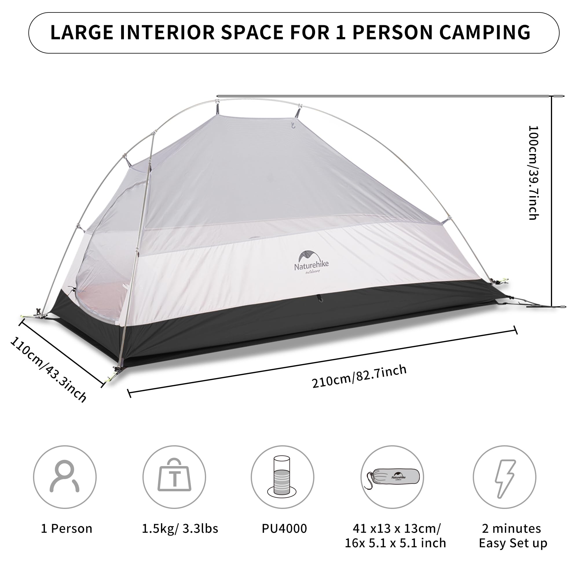 Naturehike Cloud-Up 1 Person Lightweight Backpacking Tent with Footprint - Dome