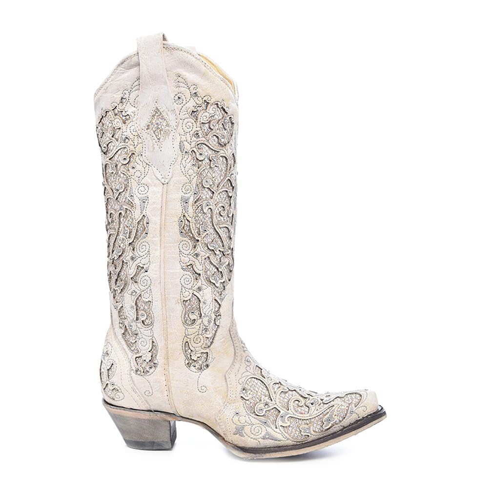 Corral Boots Women's White Western Snip Toe Wedding Boots (WHITE, US Footwear Si