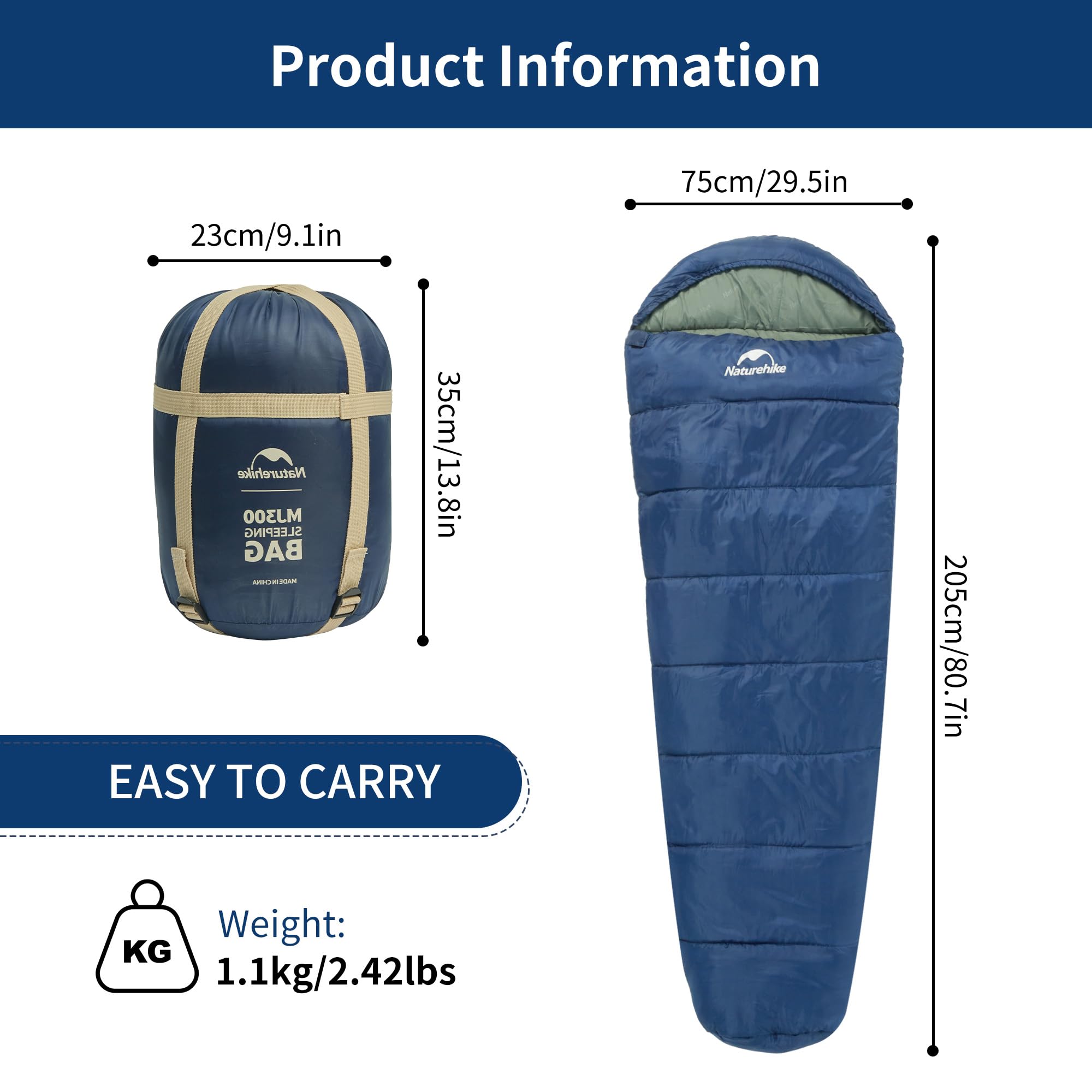 Naturehike Camping Sleeping Bag, Portable Cotton Sleeping Gear for Adults 3 Seas