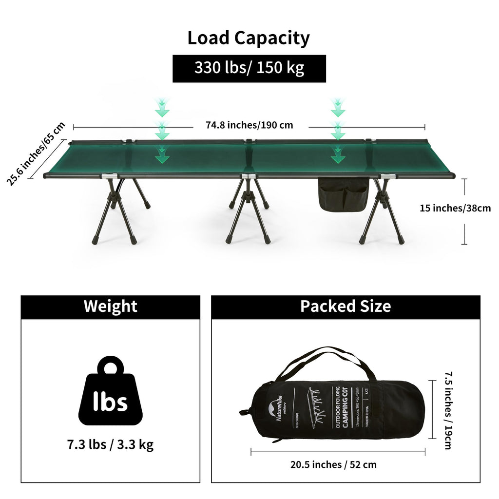 Naturehike WildField Height Adjustable Camping Cot, Ultralight Folding Camp Cot,, view 7