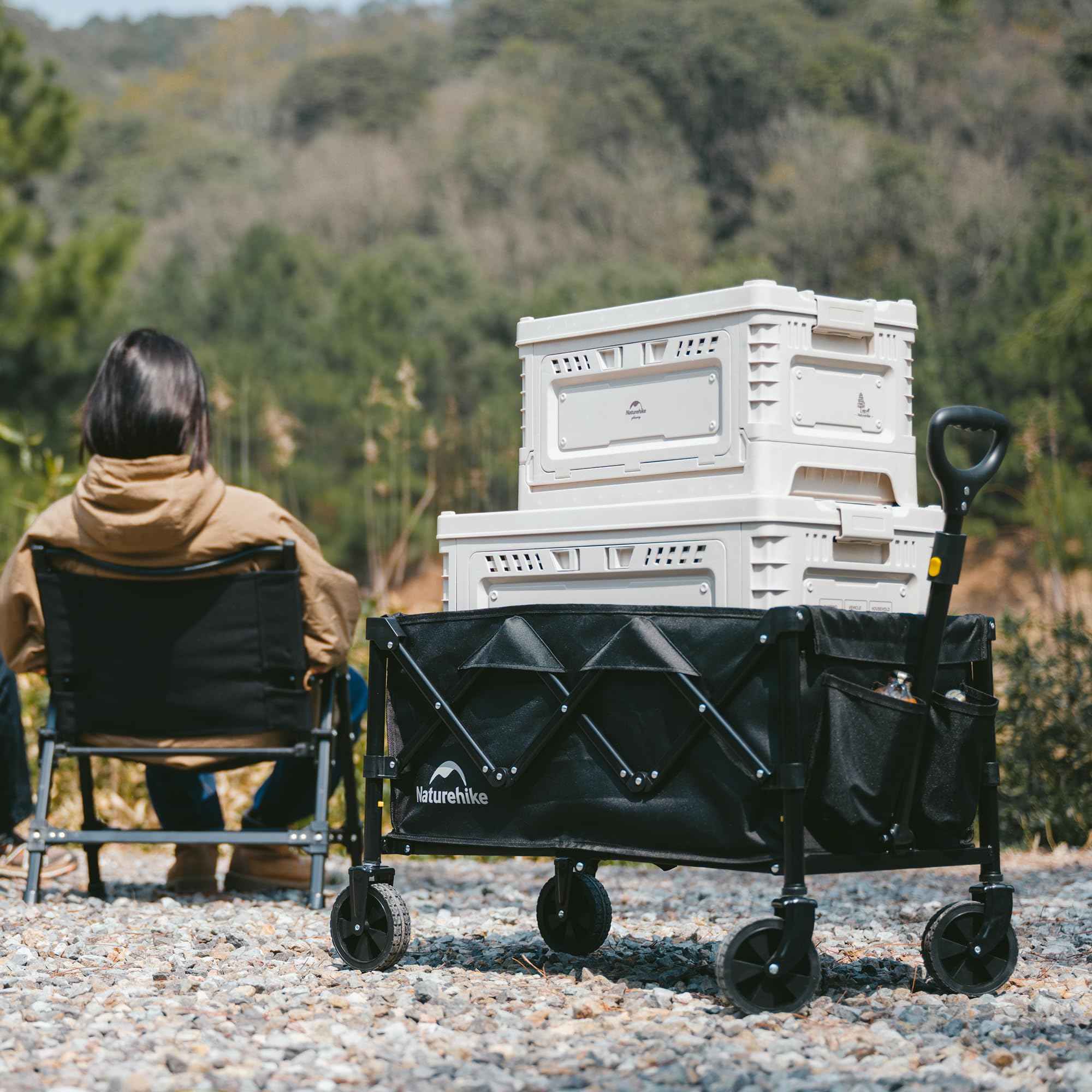 Naturehike Collapsible Folding Wagon, 110L Outdoor Foldable Utility Cart with Cu