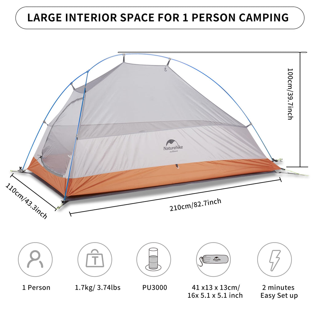 Naturehike Cloud-Up 1 Person Tent Lightweight Backpacking Tent for One Man, Wate, view 2