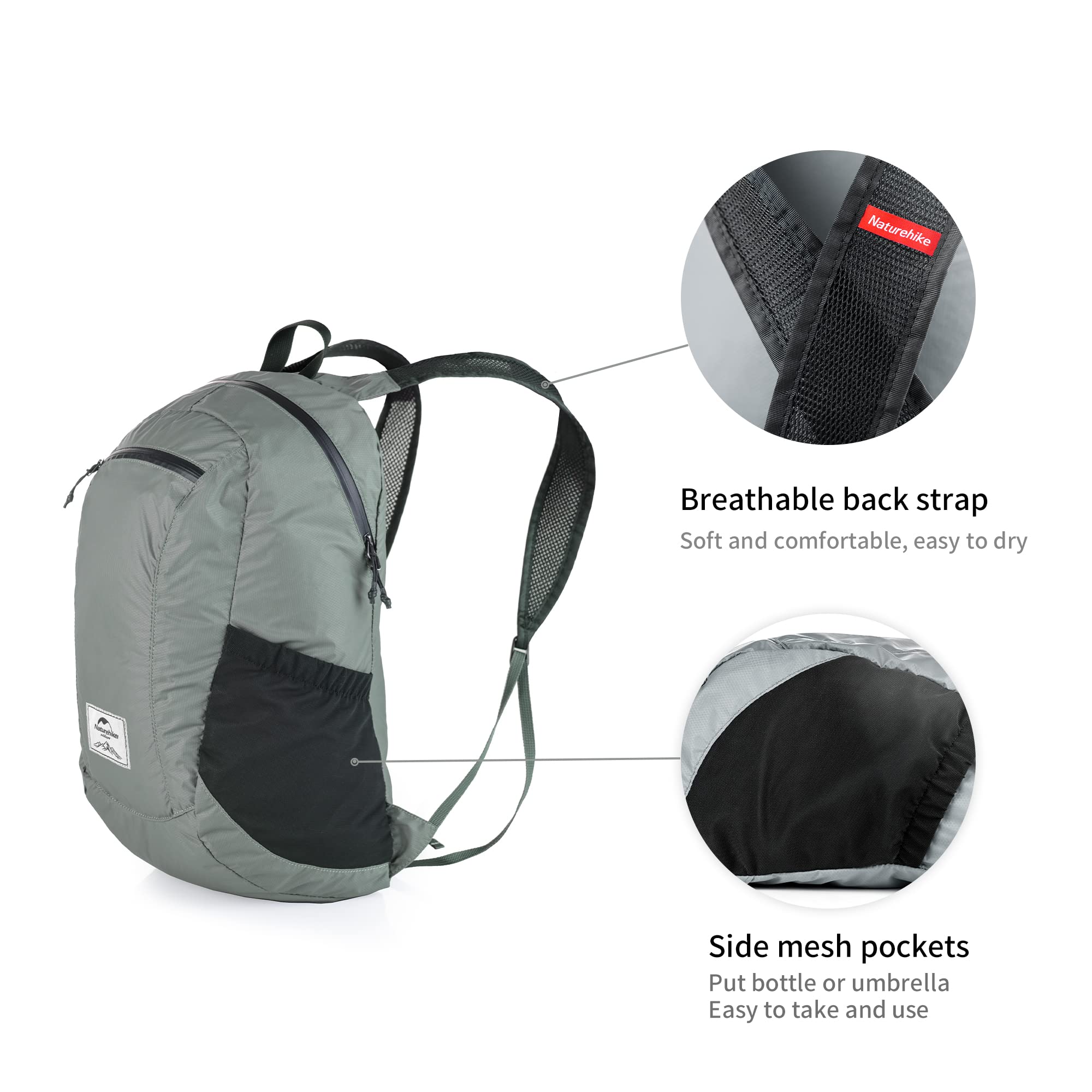 Naturehike 18L Hiking Daypack, Waterproof Travel Backpack, Lightweight Packable
