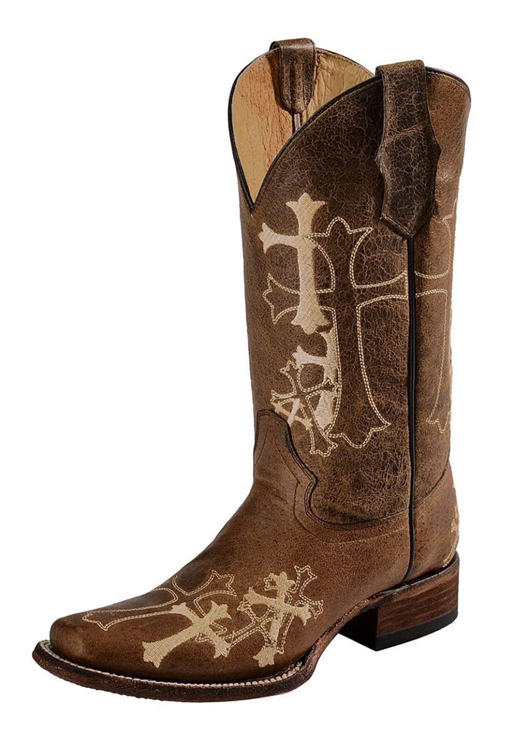 Corral Women's Circle G Side Cross Embroidered Square Toe Western Boot, Brown, 8