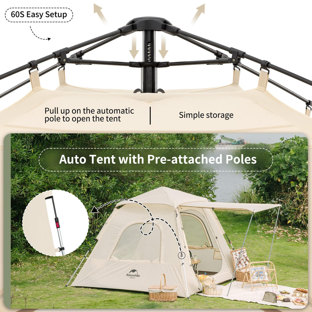 Naturehike Ango Pop Up Tent Automatic Tent Outdoor Portable Folding 3 Person Fam, view 2