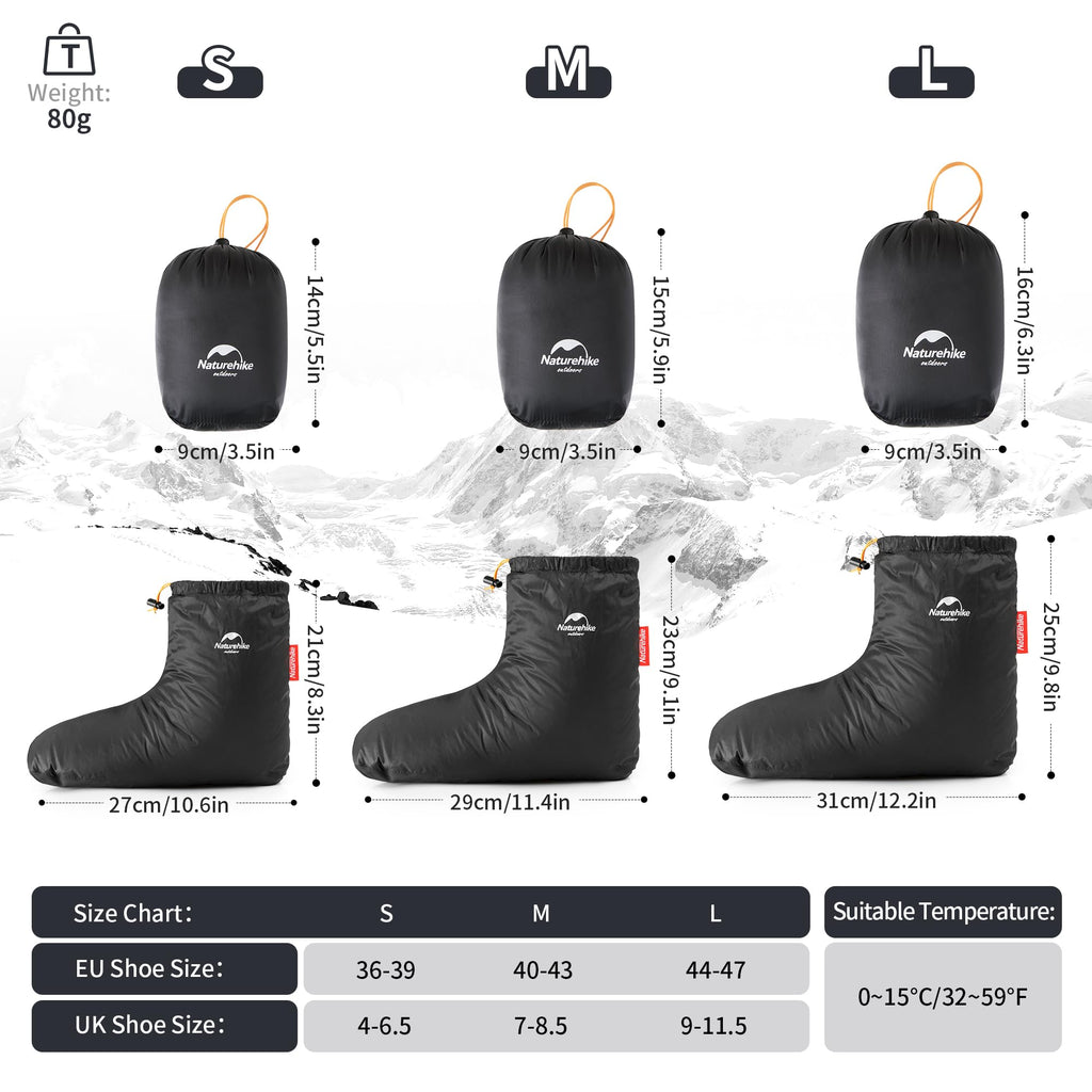 Naturehike Down Booties for Men Women,Camping Foot Warmer,Ultralight Winter Warm, view 2