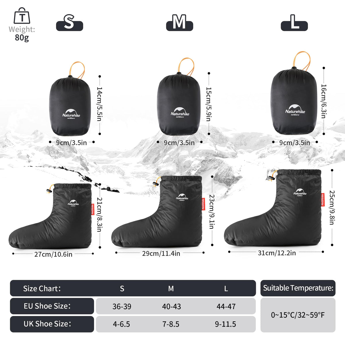 Naturehike Down Booties for Men Women,Camping Foot Warmer,Ultralight Winter Warm