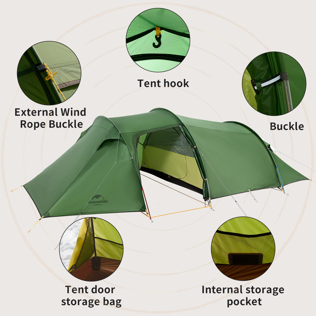 Naturehike Opalus Backpacking Tent 2-4 Person Lightweight Waterproof Camping Ten