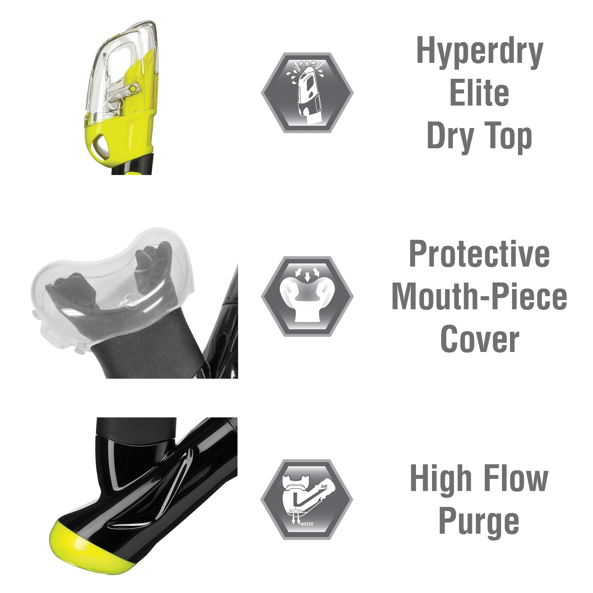TUSA Sport Adult Visio Tri-Ex Mask and Dry Snorkel Combo, Black/Yellow (UC-3125P