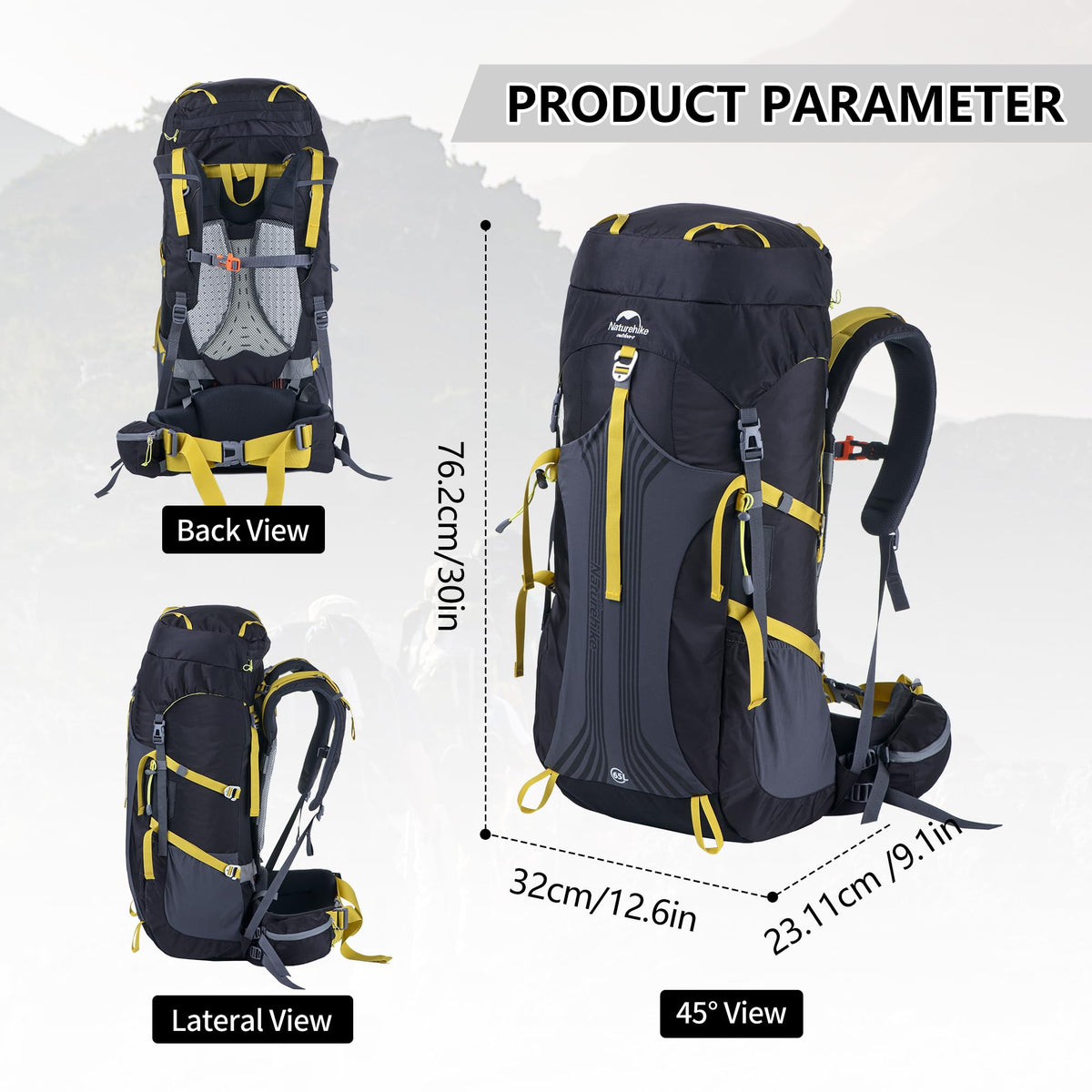 Naturehike 55L Internal Frame Backpack, Travel backpack, Backpacking backpack, f