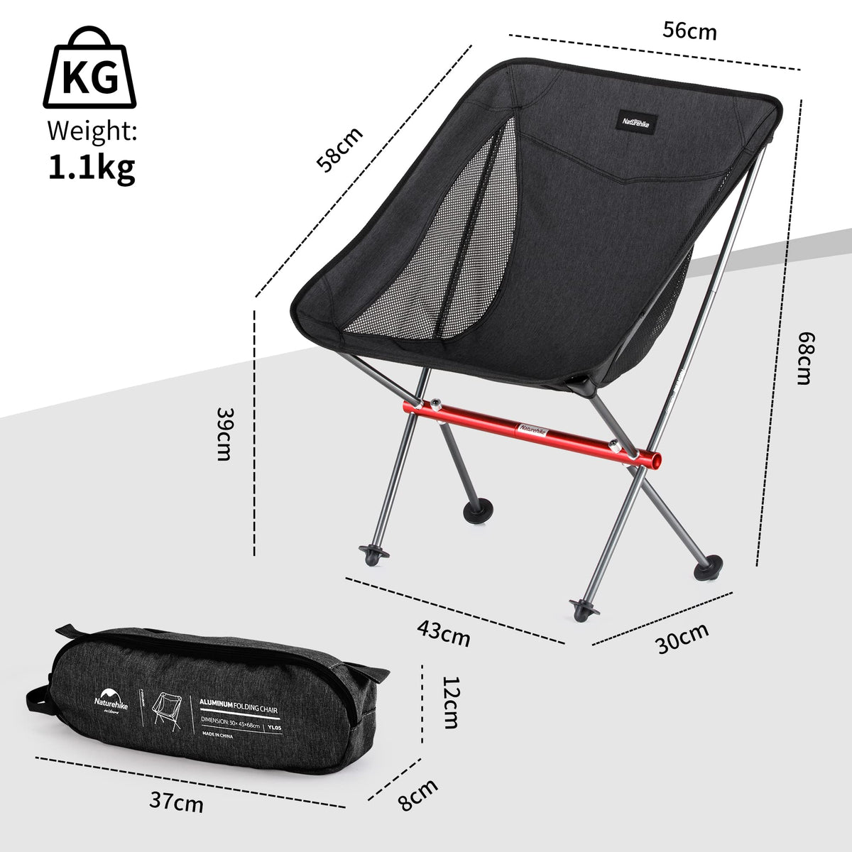 Naturehike YL05 Camping Chair, All Aluminum Frame Ultralight Camp Chair with Sto
