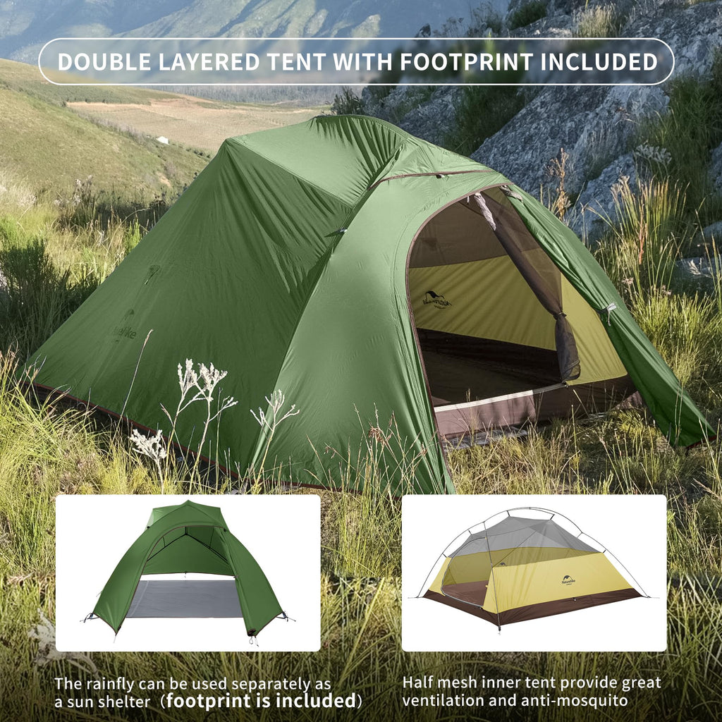 Naturehike Cloud-Up 3 Person Lightweight Backpacking Tent with Footprint - Free, view 2