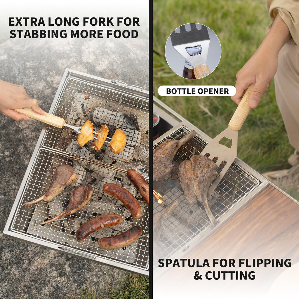 Naturehike Grill Tools Set, Stainless Steel Barbecue Utensils Set with Olive Woo, view 5