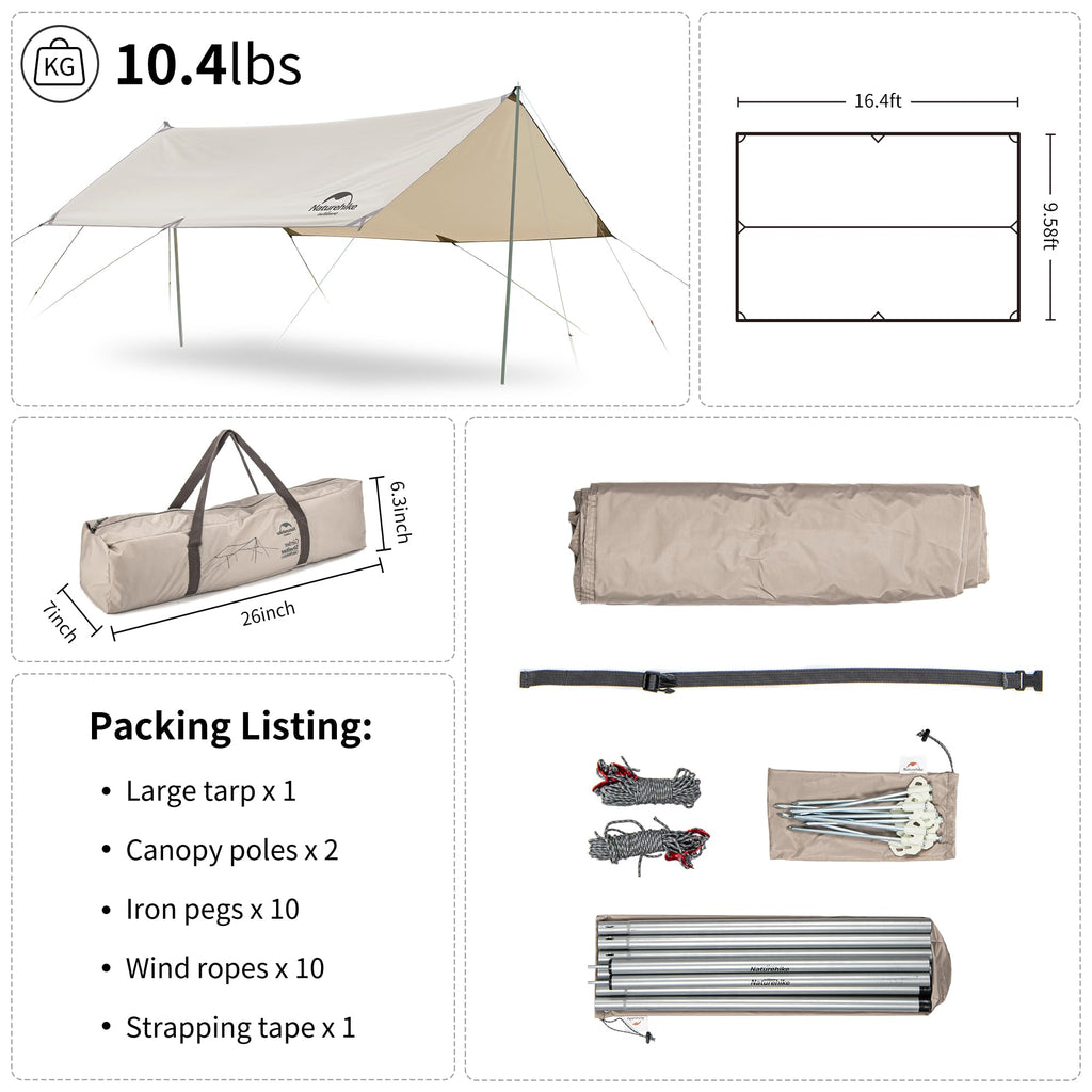 Naturehike Camping Tent Tarp,Camping Awning with Poles,Tent Canopy Rain Fly, Cam, view 6