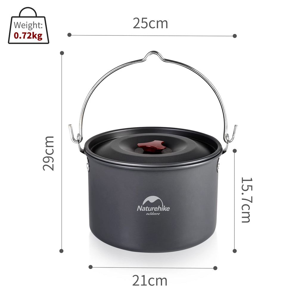 Naturehike 4-6 Person Aluminum Hanging Pot, Portable Camping Pot with Lid, 4.2 Q, view 2