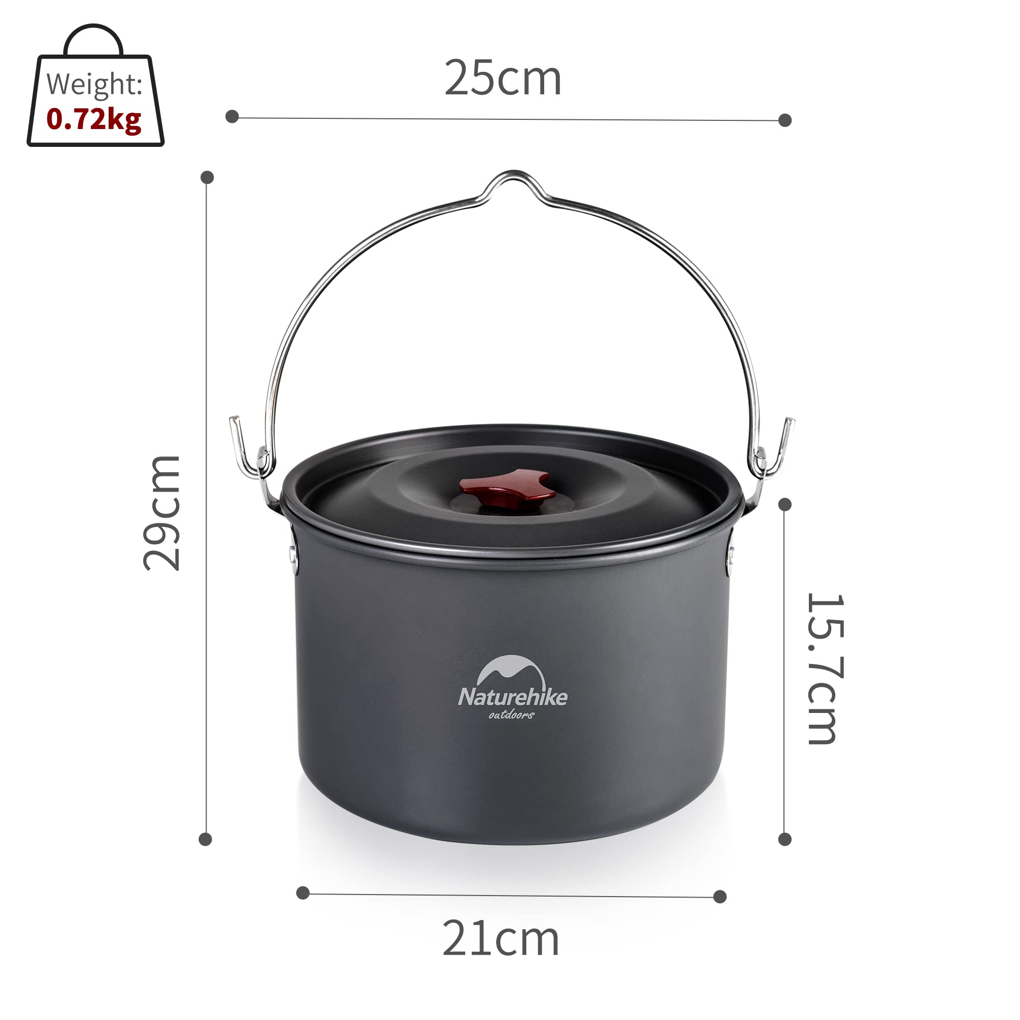 Naturehike 4-6 Person Aluminum Hanging Pot, Portable Camping Pot with Lid, 4.2 Q