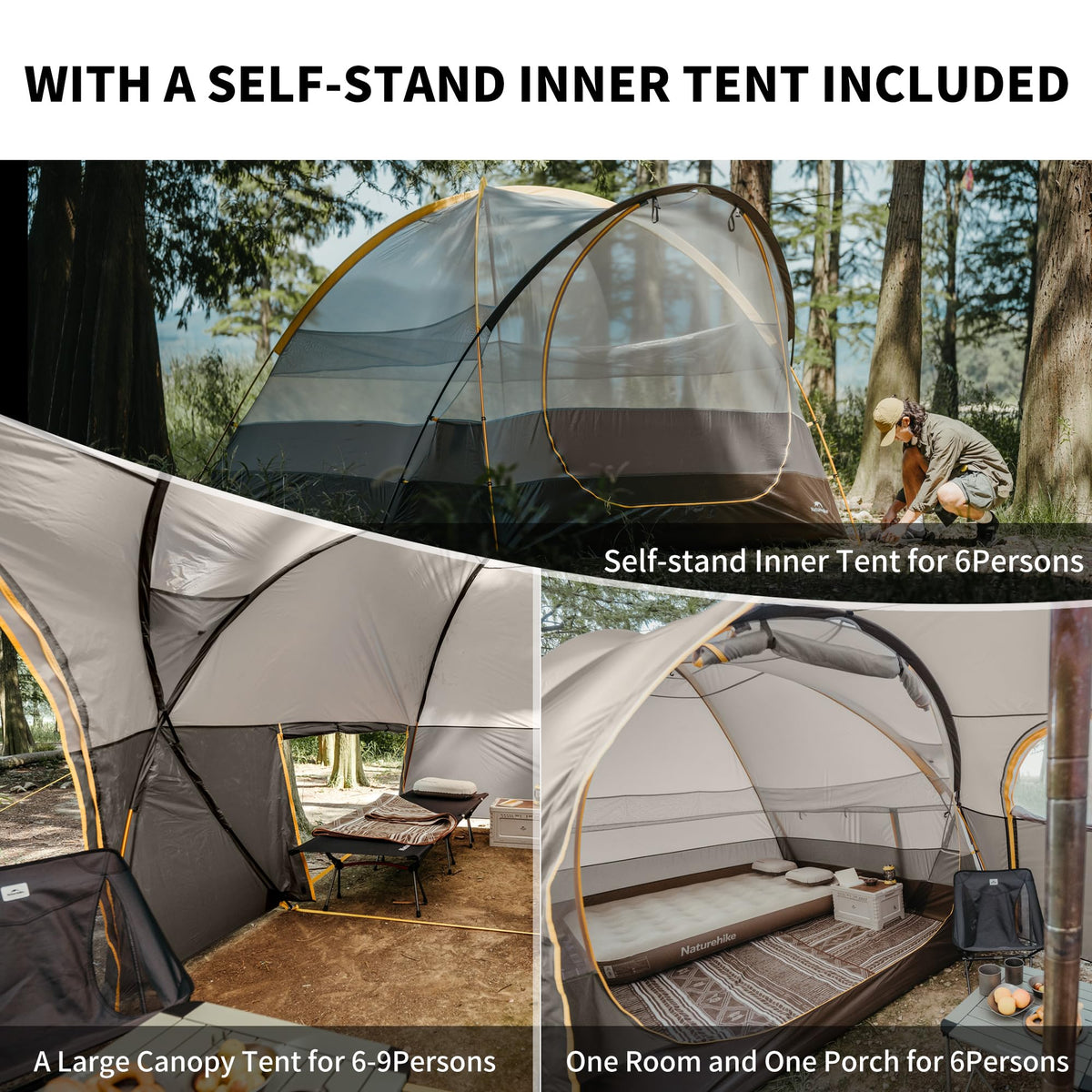 Naturehike Massif Hot Tent with Stove Jack, 4 Season Tent, 1/2/4/6 Person Campin