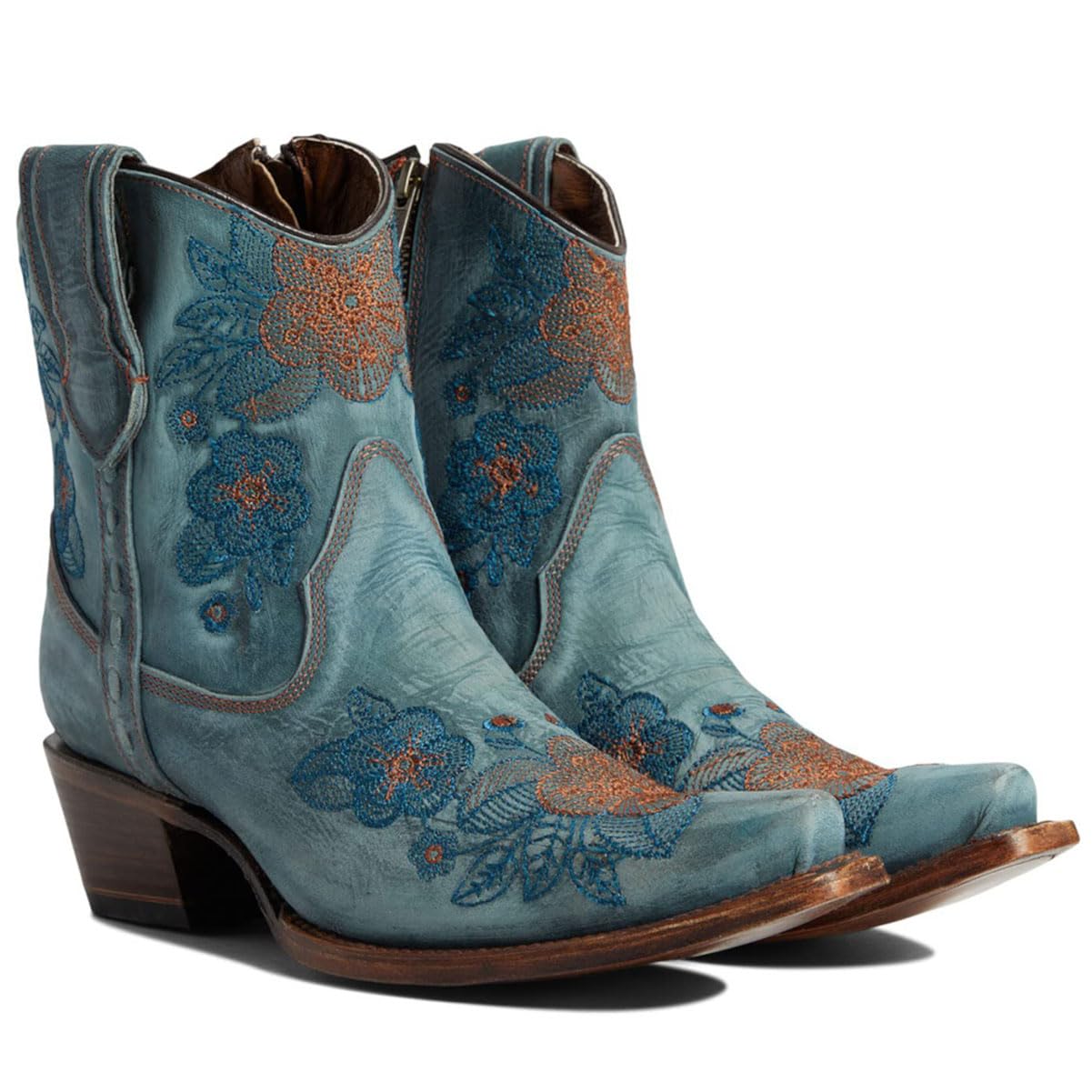 CORRAL LD BLUE JEAN FLOWERED EMBROIDERY ANKLE BOOT, Size: 9, Width: M (L5874-M-9