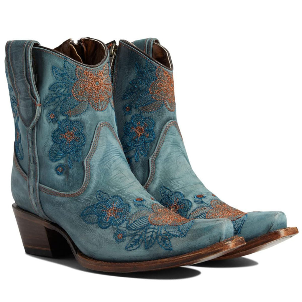 CORRAL LD BLUE JEAN FLOWERED EMBROIDERY ANKLE BOOT, Size: 7.5, Width: M (L5874-M