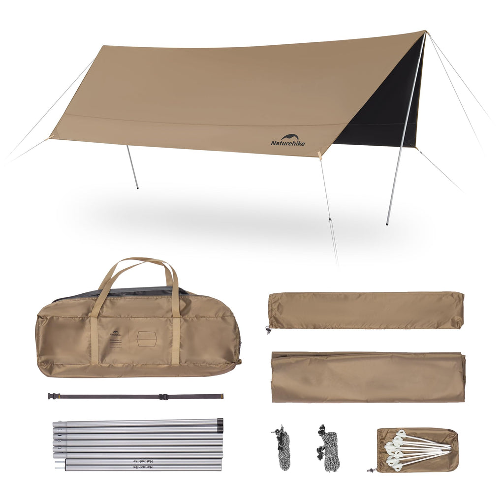 Naturehike Cloud Skies Camping Tent Tarp with Poles, Waterproof PU 18000mm+ Rain