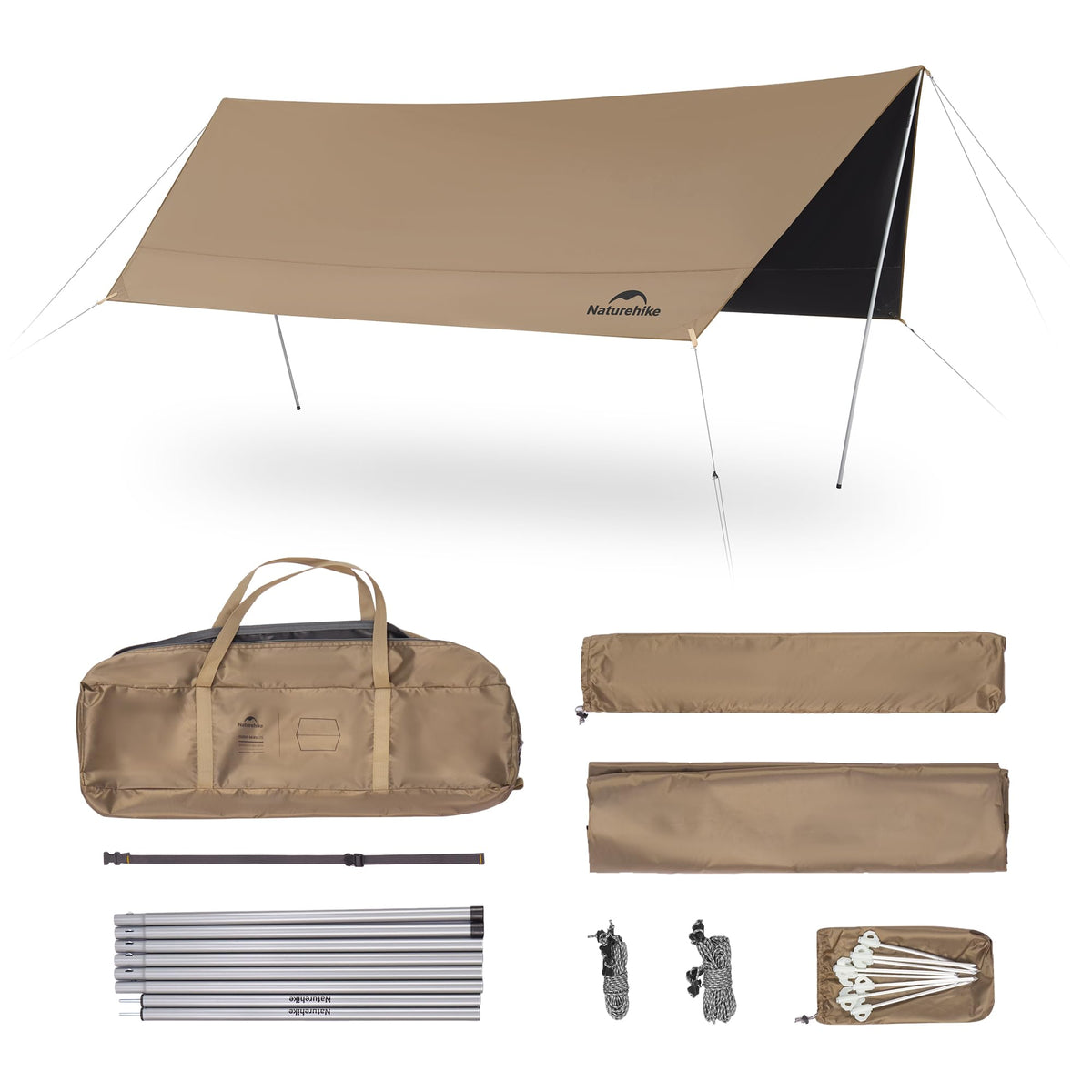 Naturehike Cloud Skies Camping Tent Tarp with Poles, Waterproof PU 18000mm+ Rain