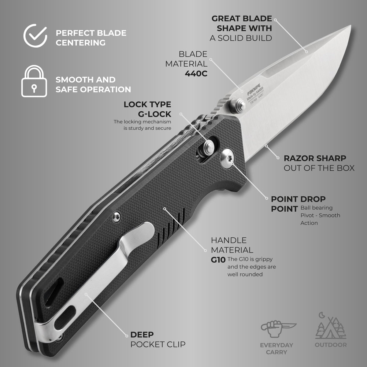 Firebird GANZO F7601 Pocket Folding Knife 440C Stainless