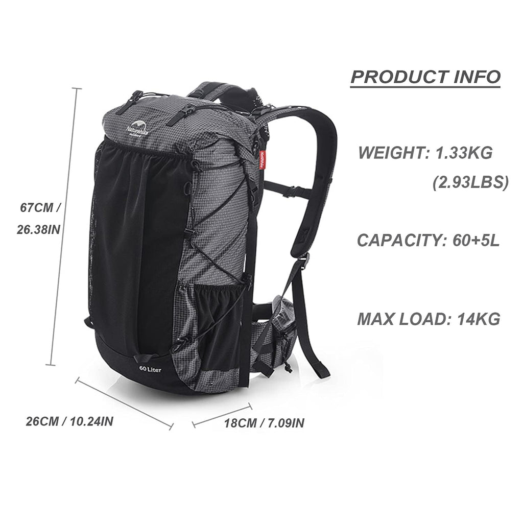 Naturehike Hiking Camping Backpack 45L/65L Lightweight Internal Frame with Rain, view 2