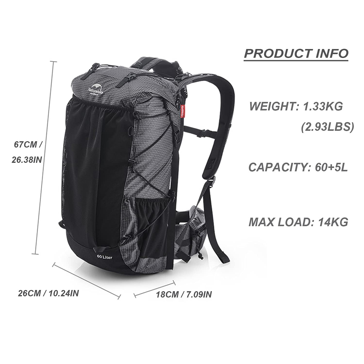 Naturehike Hiking Camping Backpack 45L/65L Lightweight Internal Frame with Rain
