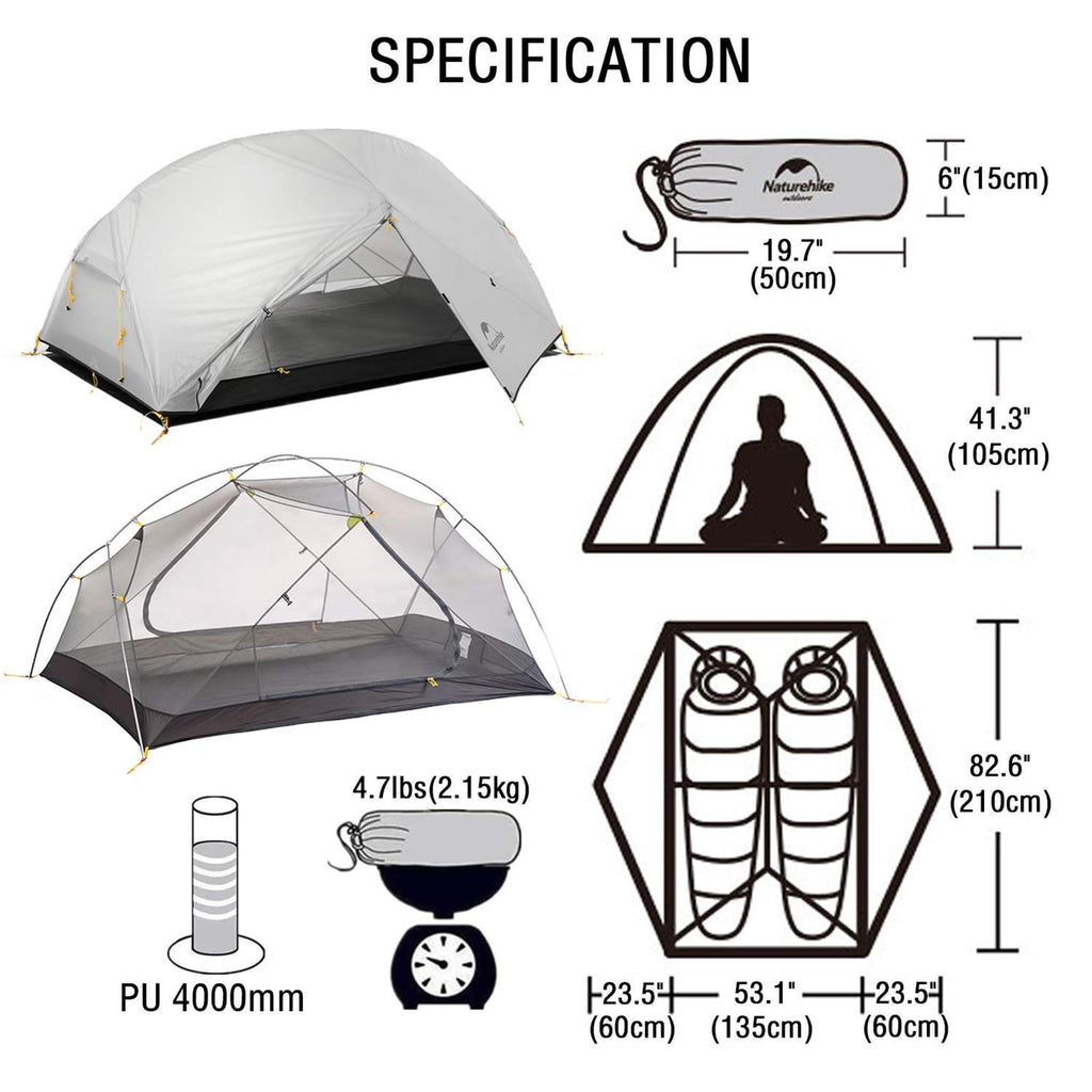Naturehike Mongar Backpacking Camping Tent 2 Person Lightweight 3 Season Waterpr, view 3