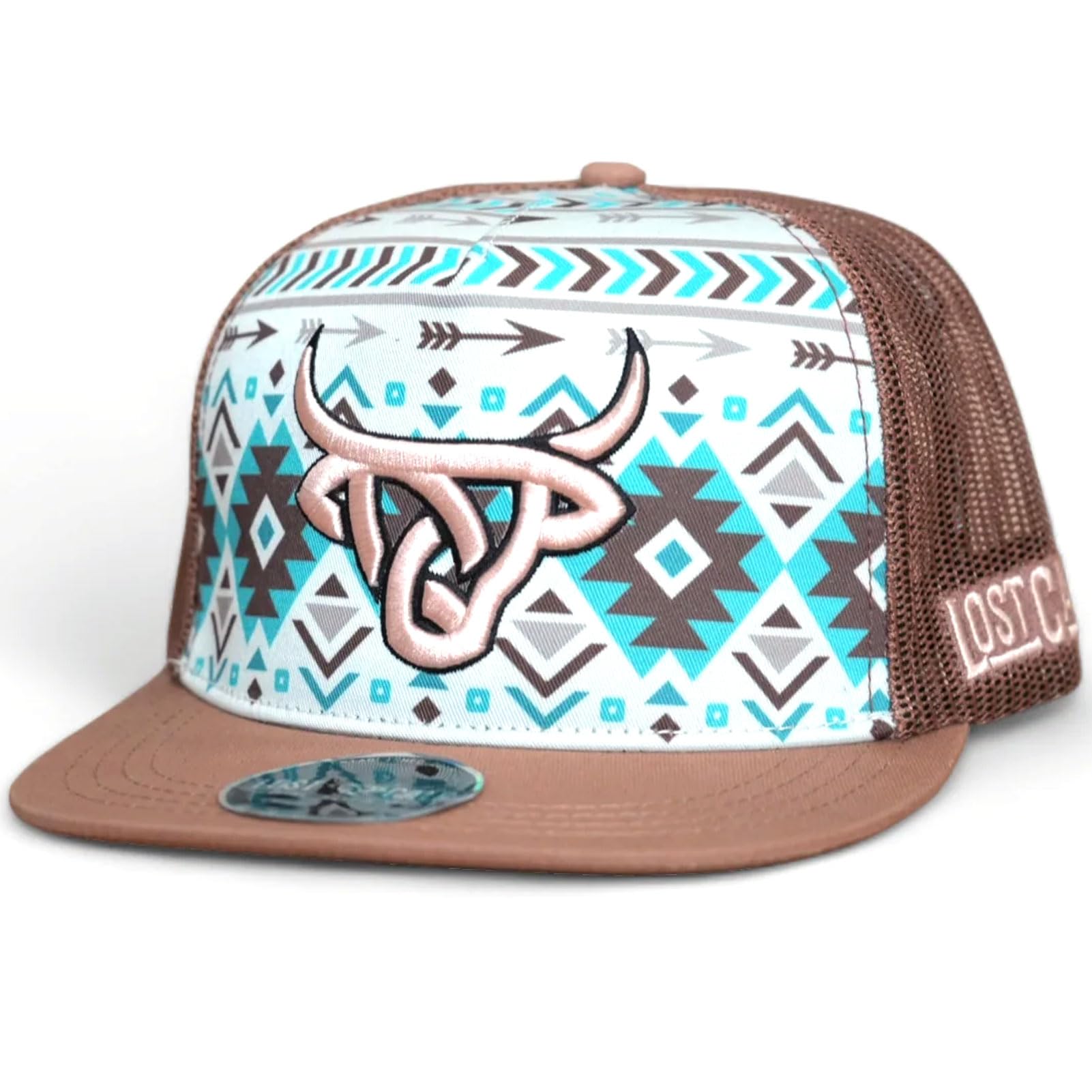 Lost Calf 3D Brown Logo Turquoise Aztec - Hats Cap, One Size-X-Large