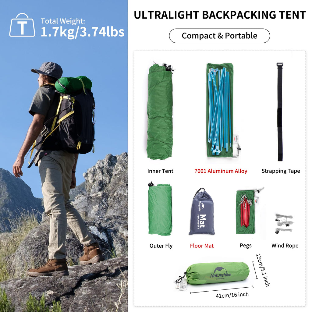 Naturehike Cloud-Up 1 Person Tent Lightweight Backpacking Tent for One Man, Wate, view 6