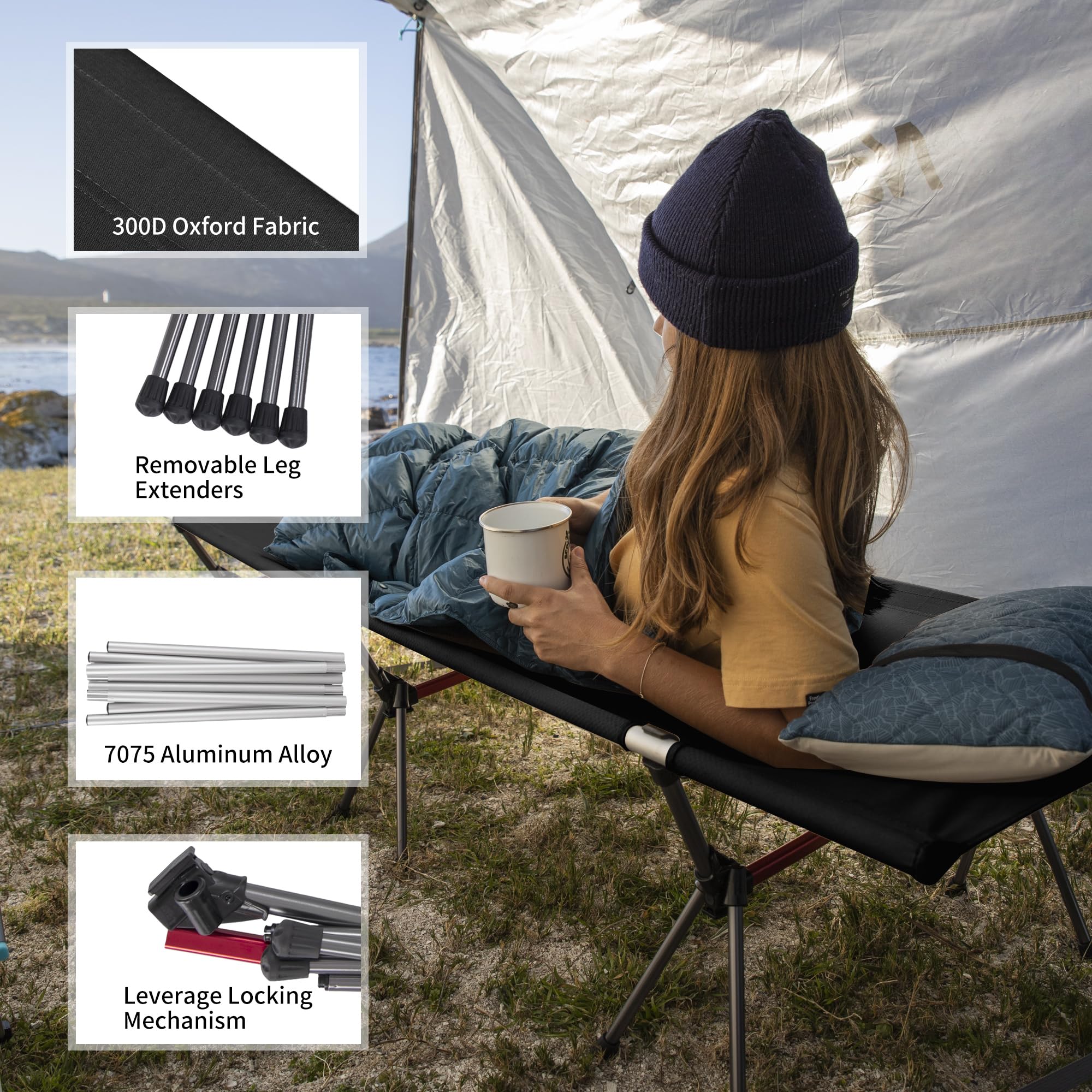 Naturehike ArmyWild Folding Camping Cot, Height Adjustable Ultralight Backpackin