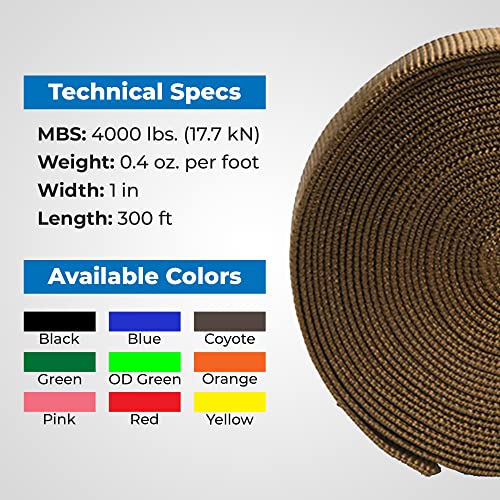Rock-N-Rescue Heavyweight Nylon Tubular Webbing Coyote Brown 100 ft Bundle w/Eli