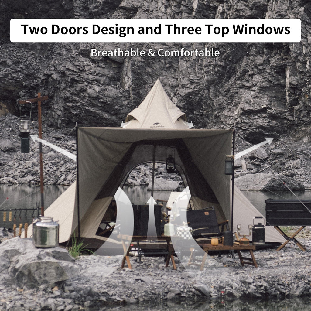 Naturehike Ranch 4 Person Teepee Tent, 4 Season Tent with Snow Skirt, Waterproof, view 4