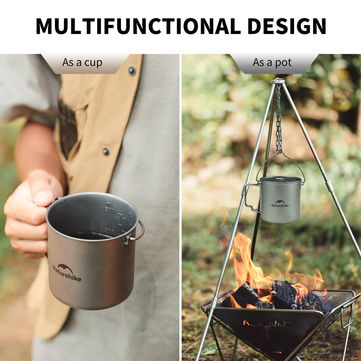 Naturehike Portable 650ml Titanium Mug Cup, Backpacking Ultralight Titanium Cook