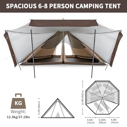 Naturehike Ranch Hot Tent with Stove Jack, Glamping Teepee Tent for 6-8 Person,