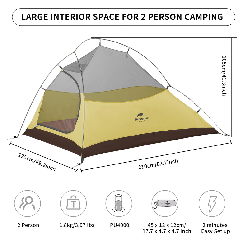 Naturehike Cloud-Up 2 Person Tent Lightweight Backpacking Tent with Footprint -, view 2