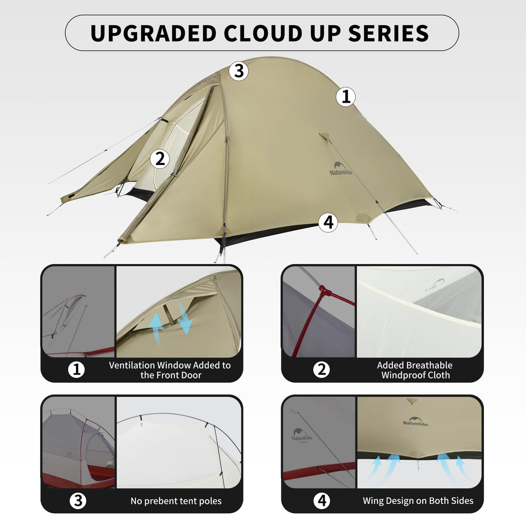 Naturehike Cloud up Pro 2 Person Tent, Double Layer Waterproof Two Person Tent,U, view 6