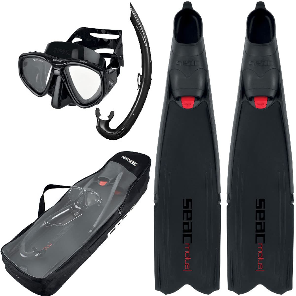 Seac Motus Fin, Mask & Snorkel Set - Black, 8-8.5