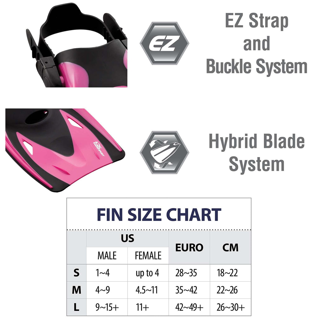 TUSA Sport Adult Serene Mask, Dry Snorkel, and Fin Travel Set, Black/Hot Pink, M, view 5