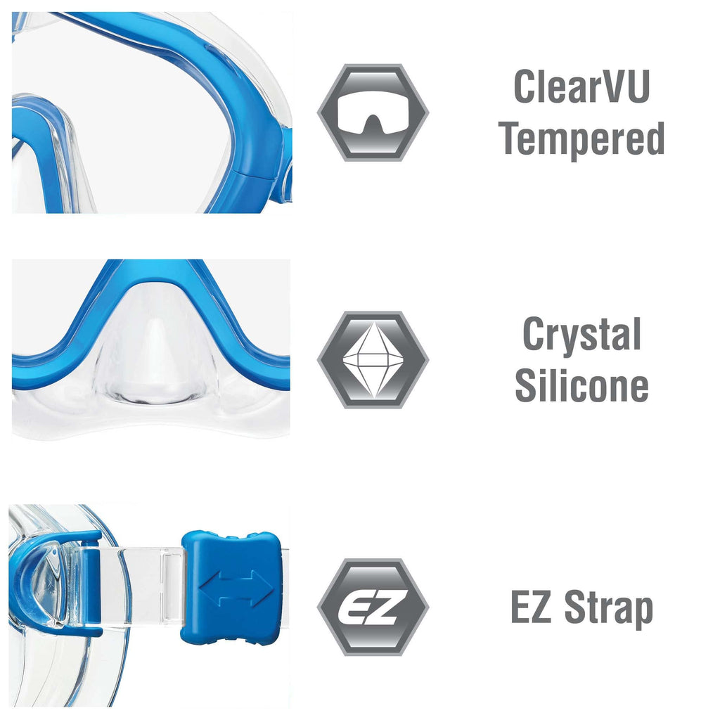 TUSA Sport Mini-Kleio Junior Mask and Snorkel Combo (w/Reusable Bag), Clear Blue, view 2