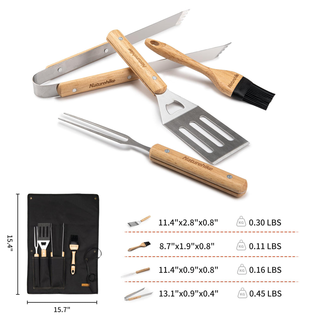 Naturehike Grill Tools Set, Stainless Steel Barbecue Utensils Set with Olive Woo, view 7