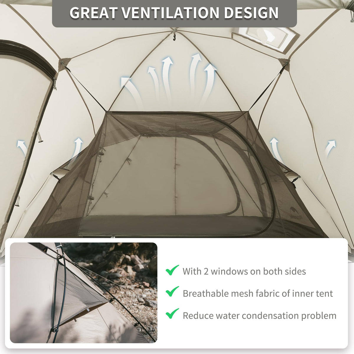 Naturehike Massif Hot Tent with Stove Jack, 4 Season Tent, 2-4 Person Camping Te