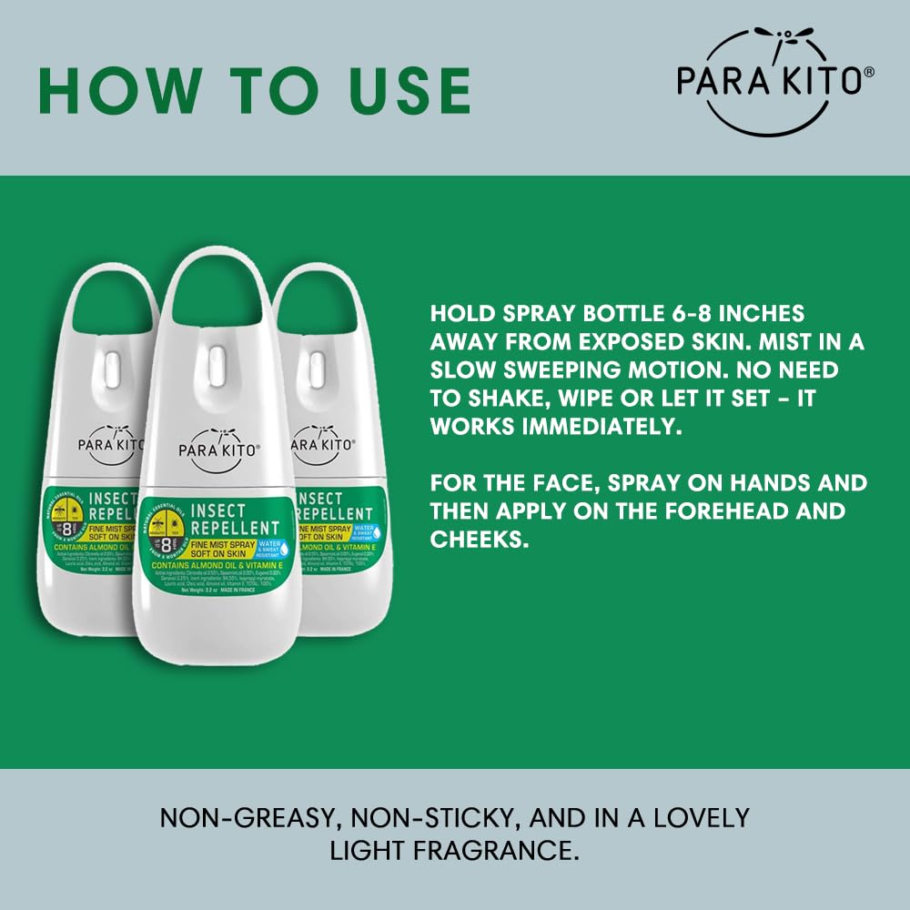 PARAKITO Mosquito, Ticks & Insect Spray- DEET Free, Citronella Essential Oil