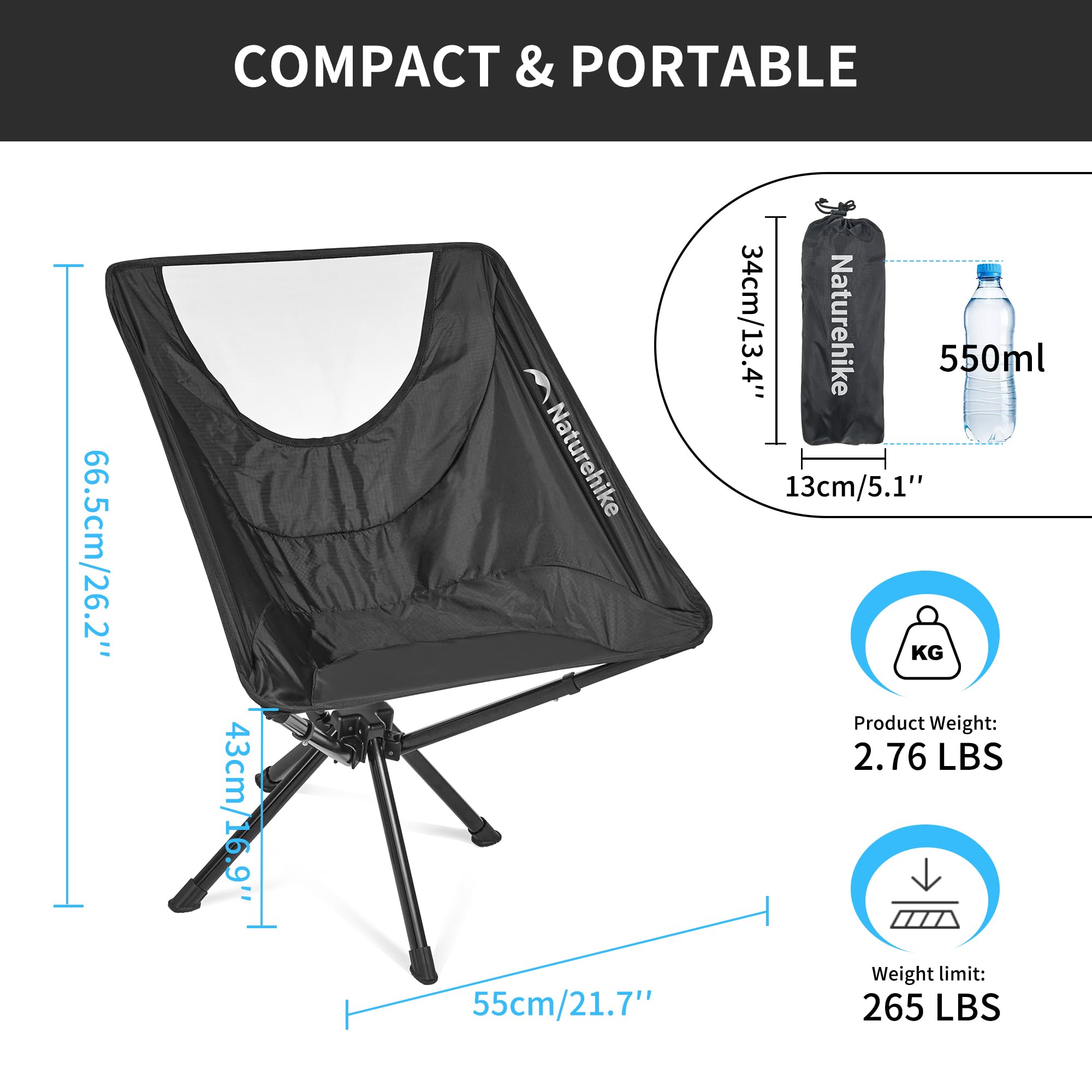 Naturehike Fast-Assembly Camping Chair, Lightweight Aluminum Portable Chair with