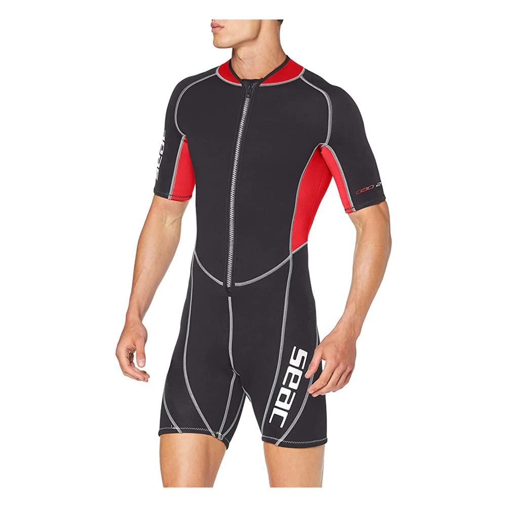 SEAC Ciao 2.5mm High Stretch Comfortable Neoprene Short Wetsuit, Black/Red, Larg