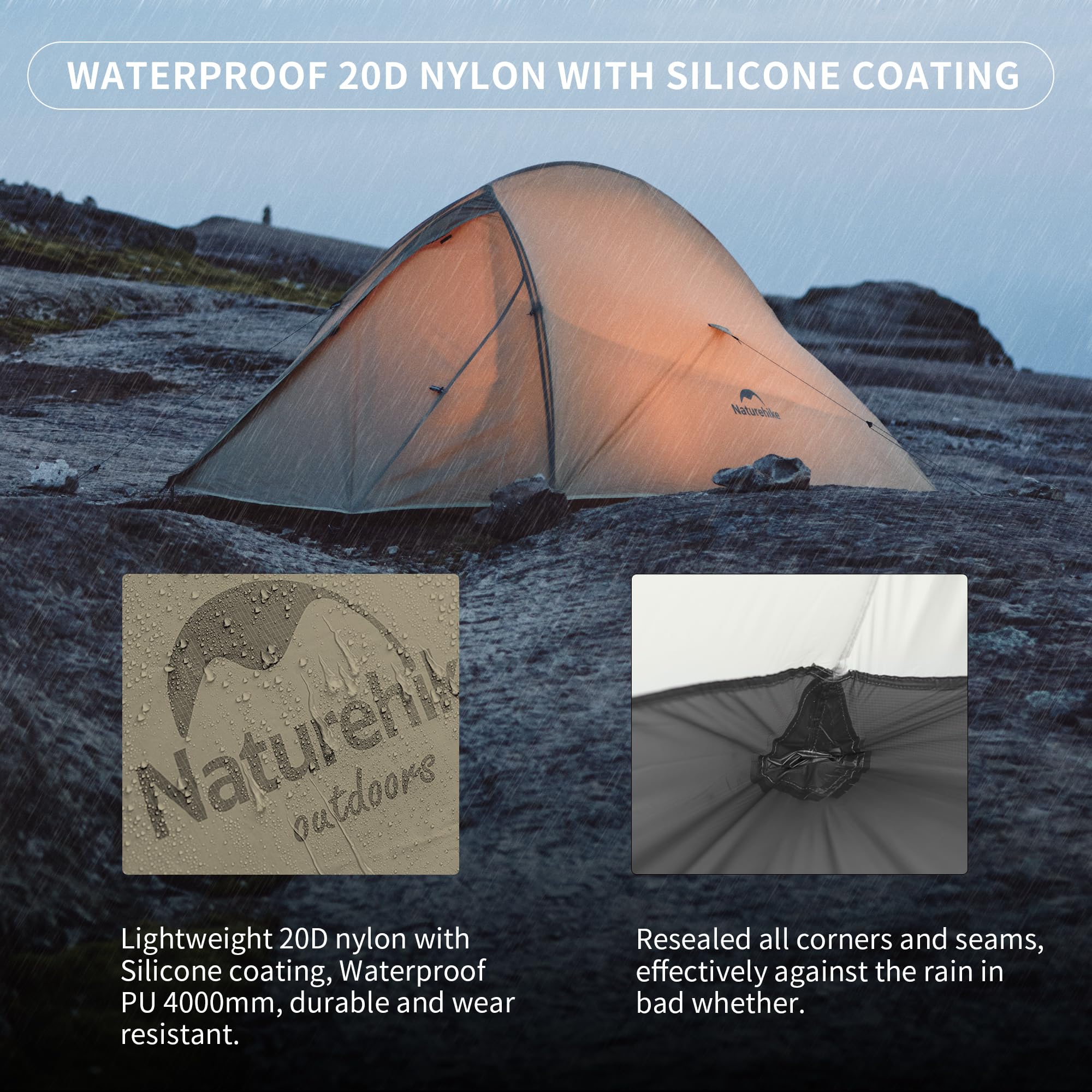 Naturehike Cloud up Pro 2 Person Tent, Double Layer Waterproof Two Person Tent,U